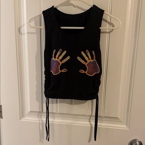 SHEIN Black Crop Top with UV Handprints